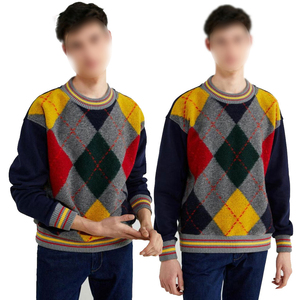 Pull en tricot à col rond pour homme, motif Argyle, coupe classique, sweat-shirt décontracté, gris, jaune, rouge, bleu marine, vêtements d'automne - Product Image 6