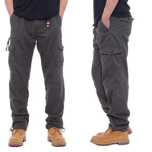 Pantalon cargo homme en denim de coton épais avec surpiqûres contrastées, multi-poches, coupe droite ample, style utilitaire et skater, décontracté, Factory - Product Image 1