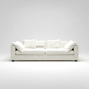 Canapé moderne à assise profonde en tissu bleu marine, ultra-doux, 3 places, avec grands coussins lombaires et structure à profil bas - Product Image 5