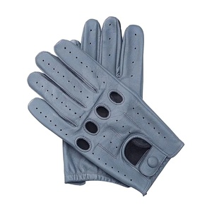 Gants de conduite en cuir de mouton noir de qualité supérieure, respirants, doigts perforés, sangle de poignet réglable pour hommes et femmes - Product Image 5