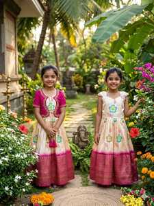 Kids dress for Girls Muslin Cotton Digital Print Party Wear Indian Wedding Festive Dress 0-13 Yrs in new design 2026 - Product Image 2
