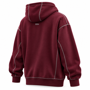 Sudadera con capucha extragrande blanca Rits con costuras rosas y bolsillo frontal, estilo casual unisex para otoño. Sudadera con capucha extragrande blanca. - Product Image 2