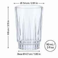 Vente directe d'usine, verres à whisky et à bière classiques en verre transparent de 90 ml, fabrication artisanale, design à fond épais, forme compacte, bord lisse, OEM