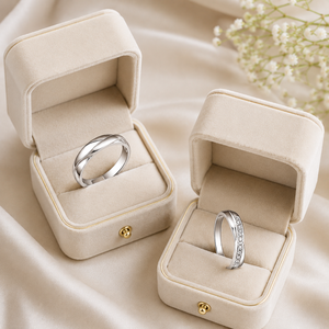 Natural Round Brilliant Cut Diamond <b>Couple</b> Bands | White Gold Pave Setting <b>Rings</b> | Matching Wedding Engagement Fine Jewelry - Product Image 3