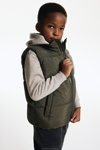 Gilet matelassé vert olive pour homme, col montant, fermeture éclair, coupe-vent, veste d'hiver décontractée, rembourrage en polyester, coupe régulière épaisse - Product Image 3