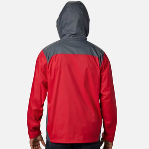 <b>Red</b> Gray Hooded Waterproof Windbreaker Jacket Casual Outdoor Wear Autumn Season Zipper Closure Polyester <b>Material</b> Rain Coat - Product Image 3