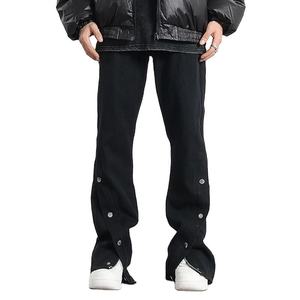 Pantalones Jogger de Algodón Desgastado para Hombre, Estilo Urbano, con Lavado Ácido Personalizado, Botones Laterales, Pierna Ancha Acampanada, Cintura Media, Estilo Holgado - Product Image 6
