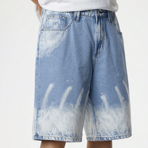 <b>mens</b> light blue acid wash denim shorts bleached graphic urban style baggy jort silhouette loose fit classic five pocket design - Product Image 1