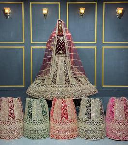 ชุดเลเฮนกาสำหรับเจ้าสาวผ้ากำมะหยี่เนื้อหนา งานปักเต็มตัว ดีไซน์ใหม่ พร้อมงานปักละเอียด 6 สี เหมาะสำหรับงานพิธีและงานเฉลิมฉลอง - Product Image 1