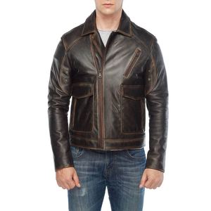 Chaqueta de Cuero de Cordero Auténtico para Hombre, Estilo Casual, Personalizable, Manga Larga, Cuello Alto, Transpirable, de Alta Calidad, Estilo Racer, para Invierno - Product Image 1