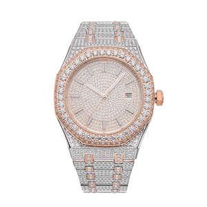 Montre de sport et d'affaires classique de luxe pour homme en acier inoxydable avec diamants Moissanite or rose - Product Image 6