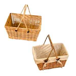 Cesta de Almacenamiento de Mimbre Ecológica con Forro de Algodón, Soporte Metálico, Forma Rectangular Multifuncional para Regalos - Product Image 1