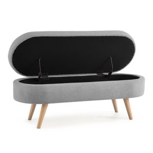 Oval Ottoman <b>Storage</b> Bench with <b>Grey</b> Rubber Wood Legs 43.5\"x16\"x16\" Patio Bench - Product Image 6