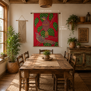 Tapisserie Bohème Rouge Cachemire Aari Broderie Main Lavable Oiseaux Colorés Décoration Murale pour Anniversaire Maison Hôtel Cadeau - Product Image 5