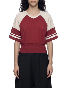 เสื้อครอปผู้หญิง เสื้อครอปทรงวาร์ซิตี้ เสื้อครอปคอวี เสื้อยืดสไตล์เบสบอล เสื้อครอปสีบล็อก เสื้อครอปสไตล์วายทูเค เสื้อครอปสไตล์เรโทรวาร์ซิตี้ - Product Image 3