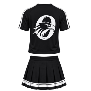 Ensemble uniforme de cheerleading noir et blanc, chemise à manches courtes, jupe plissée, tenue de sport pour performance d'équipe, entraînement et compétition - Product Image 2