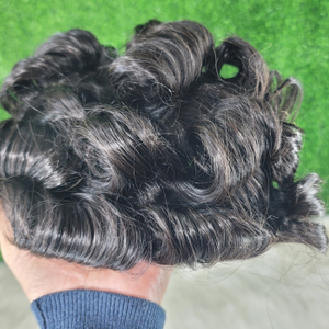 100% perruque de cheveux indiens Remy attachés à la main pour hommes Bio-Lace PU Base toupet avec nœuds blanchis corps/eau vague Styles Texture droite - Product Image 3