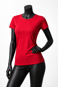 Women's <b>Red</b> Crew Neck Short Sleeve T-Shirt Slim Fit Jersey Cotton Casual Wear All Seasons - Product Image 4