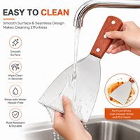 Spatule de cuisine en acier inoxydable avec manche en bois, spatule plate large en métal pour la cuisson, la friture, le retournement des crêpes et des burgers