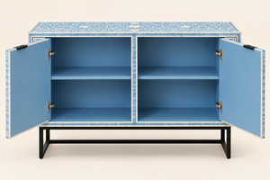 Mueble de Bar con Incrustaciones de Hueso Azul Claro, Hecho a Mano, con Patrón Floral, para Almacenamiento en Comedor, Sala de Estar o Hogar - Product Image 5