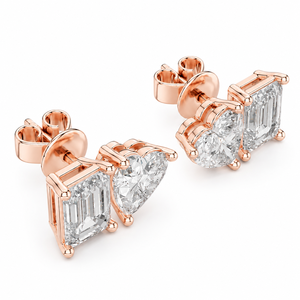 Rose Gold Plated Moissanite <b>Stud</b> <b>Earrings</b> Heart And <b>Emerald</b> Cut Claw Setting Women's Classic Engagement Jewelry - Product Image 1