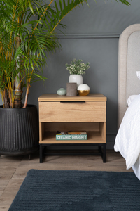 Modern Wotan Oak Metal Bedside <b>Table</b> with Black Steel Legs Bedroom Nightstand <b>End</b> <b>Table</b> - Product Image 5