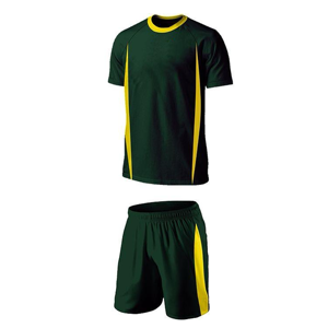 Ensemble de maillot de football vert et jaune pour hommes, manches courtes, uniforme athlétique respirant, col rond, taille élastique, toutes saisons - Product Image 1
