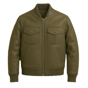 <b>Mens</b> Brown genuine Leather Bomber <b>Jacket</b> Moto Biker Style Stand Collar Zipper Closure Regular Fit Solid Color four season Wear - Product Image 2