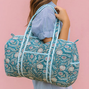 Elegant Floral Quilted Duffle <b>Bag</b>, Block Print Cotton Everyday Tote Shoulder <b>Bag</b> Lightweight Soft Quilted Tote <b>Bag</b> - Product Image 2
