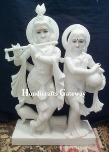 Sculpture en marbre poli Radha Krishna blanc - Product Image 3
