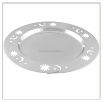 Assiette de service de luxe classique vintage écologique en acier inoxydable poli de 33 cm pour mariages, réceptions et usage en cuisine