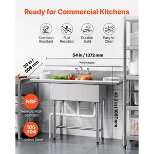 Lavello Commerciale in Acciaio Inossidabile 304 Calibro 18 per Preparazione Cibo, Vasca 25x35x25 cm, con 3 Funzioni di Sterilizzazione per Lavaggio Piatti - Product Image 2