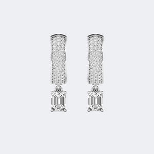 Boucles d'oreilles pendantes / linéaires Huggie en or 9 carats avec diamants ronds et émeraudes sertis pavé de 1,50 carat au total - Product Image 2