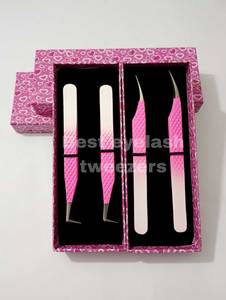 Pince à cils professionnelle en acier inoxydable, pointe lisse, précision 10 mm, design d'isolation droit, motif cœur, boîte rose pour cils - Product Image 4
