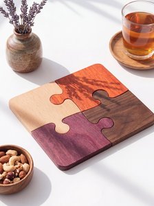 Unique Puzzle Shape Olive Wood <b>Coaster</b> Set Heat Resistant Natural <b>Drink</b> <b>Coasters</b> for Dining Coffee Table Home Decor - Product Image 6