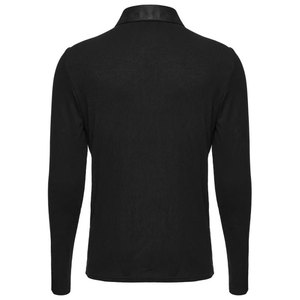 Black Stretch Knit Patchwork Taped Gothic Collar Shirt Front Eyelet String Punk Style Long Sleeved T-Shirt <b>for</b> <b>Men's</b> - Product Image 2