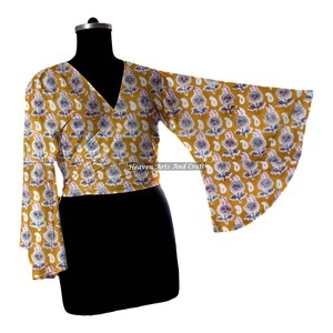 2026 New Summer Women Wear Hot Collection Cotton Short Wrap <b>Tie</b> <b>Top</b> Ladies Wear Designer Wear Bell Sleeve Summer And Beach Dress - Product Image 5