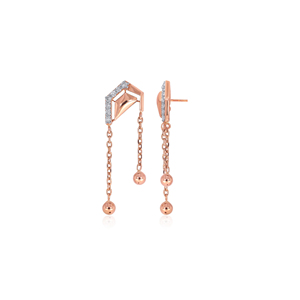 Boucles d'oreilles pendantes en or jaune 14 carats avec diamants, bijoux de créateur géométriques modernes pour femmes et filles - Product Image 3