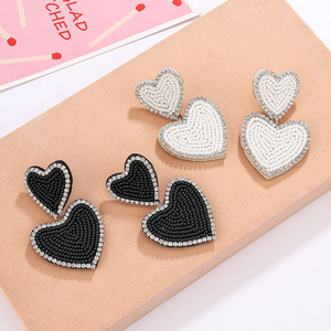 Handmade <b>Red</b> Seed Bead Heart-Shaped <b>Earrings</b> Fashion Statement Gift for Women Drop <b>Earrings</b> with Love Design - Product Image 4