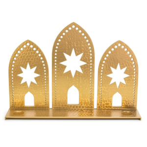 Décoration de table pour l'Aïd du Ramadan, centre de table en forme d'étoile, en aluminium perforé, ton laiton, pour usage intérieur, emballage plat, vente en gros - Product Image 2