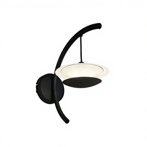 Modern Black Metal <b>Wall</b> Lamp <b>with</b> White Drum Shade LED <b>Light</b> E27 Bulb Base for Living Room Use - Product Image 1