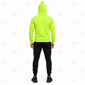Sudadera con capucha y cremallera completa para hombre, verde neón, de forro polar, informal, corte regular, para otoño - Product Image 4