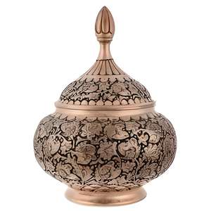 Pot à sucre en cuivre blanc de qualité supérieure avec couvercle, pot à bonbons artisanal sur piédestal floral, rangement de cuisine, décoration de table à manger, cadeau festif - Product Image 1