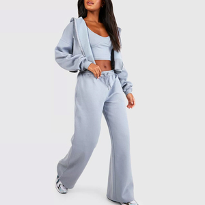 Jimieson Apparel Custom Women Running Jacket Set <b>Zip</b>-<b>Up</b> <b>Crop</b> Top Hoodie Drawstring Pants Lightweight Polyester/Cotton Quick Dry - Product Image 1