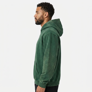 Custom <b>Green</b> Acid Wash Fleece Breathable Windproof Unisex Winter Hoodies Kangaroo Pockets Customized Polyester/Cotton Hoodie - Product Image 3