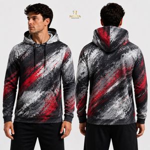 Sudadera con Capucha de Forro Polar Sublimado con Estampado de Grafiti Negro y Dorado, Ropa Urbana de Invierno - Product Image 4