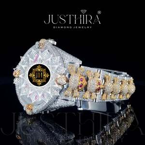 Montres-bracelets de luxe pour hommes en alliage, à quartz, avec aiguilles en verre, style affirmé, tendance, avec diamants de laboratoire, fournisseur indien de premier plan - Product Image 3