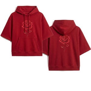 Premium Short Sleeve Hoodies Embroidered Custom Manufacturing OEM ODM Soft Polyester Hooded Sweatshirt Bulk Order Private Label - Product Image 4