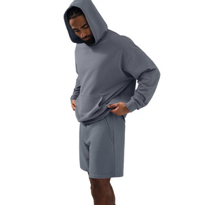 Conjunto de Sudadera con Capucha y Pantalones Cortos para Hombre, 100% Algodón, Felpa Transpirable, Logotipo Personalizado en la Parte Delantera, Servicio OEM, Casual, Primavera - Product Image 2