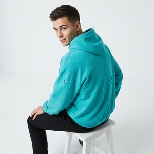 Sweat-shirt à capuche personnalisé en coton pur 500 g/m², effet vieilli, déchiré, style streetwear vintage - Product Image 2
